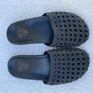 Charlotte Stone Black Woven Slide Sandals